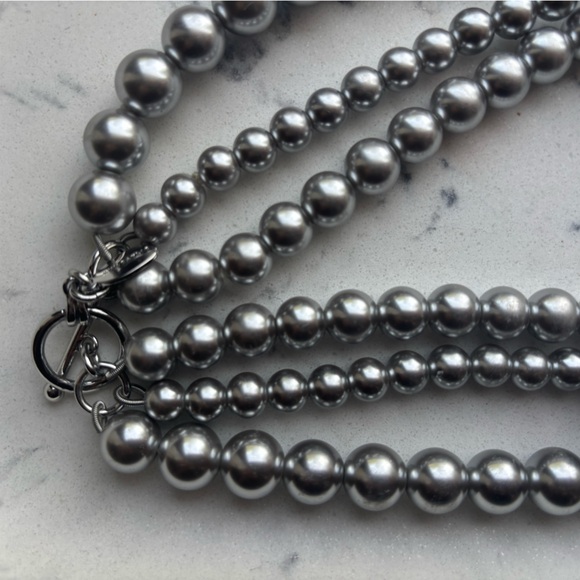 Ann Taylor Triple Strand Silver Pearl Necklace with Floral Accents - Picture 3 of 5